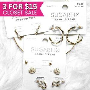 Baublebar Earrings Set 5 Pairs of Gold Hoops Huggies Evil Eye Multi Piercing Set
